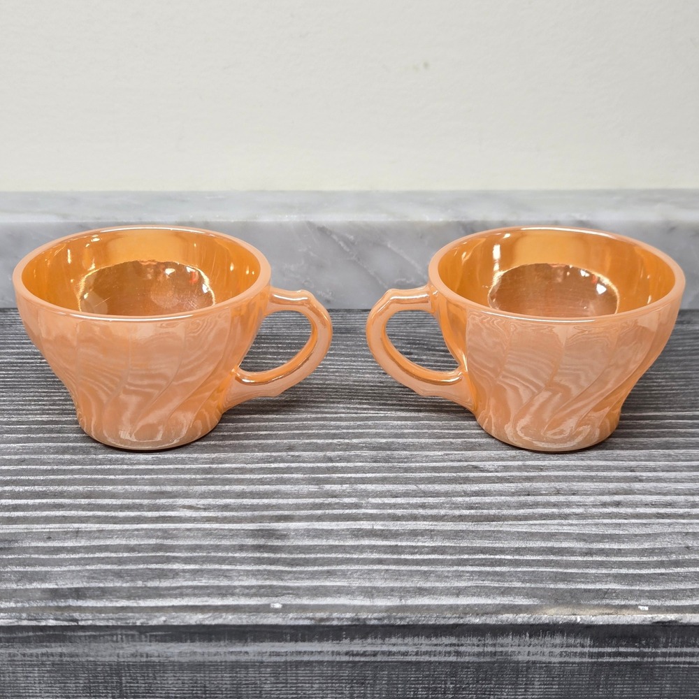 Vintage Anchor Hocking Fire King Peach Luster‎ Swirl Demitasse Demi Mini Teacups - Picture 5 of 8